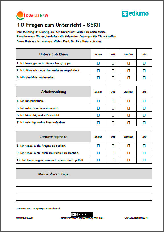 Fragebogen Beispiel Vorlage Sekundarstufe 2 Schulerfeedback Feedback Schule Unterricht Qualis Nrw Edkimo Edkimo